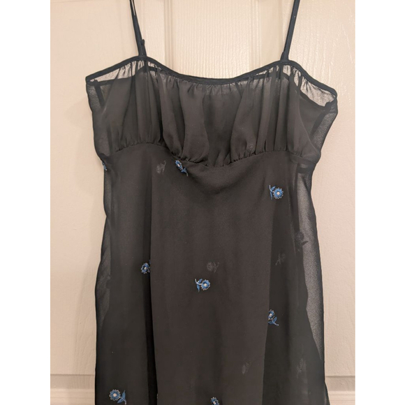 No brand Tops - Vintage 90s Y2K babydoll cami black top fairycore coquette blue embroidery Sz M